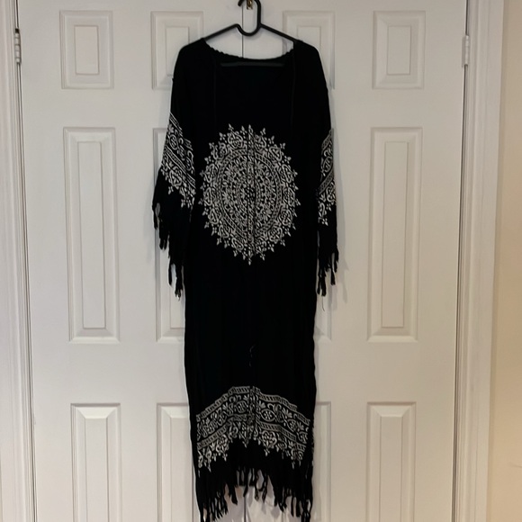 Vintage style Boho chic white black dress with fringe details Sz M - Picture 5 of 13